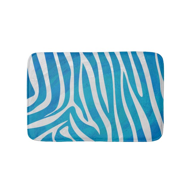Zebra Blue och White Print Badrumsmatta (Framsidan)