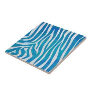 Zebra Blue och White Print Kakelplatta