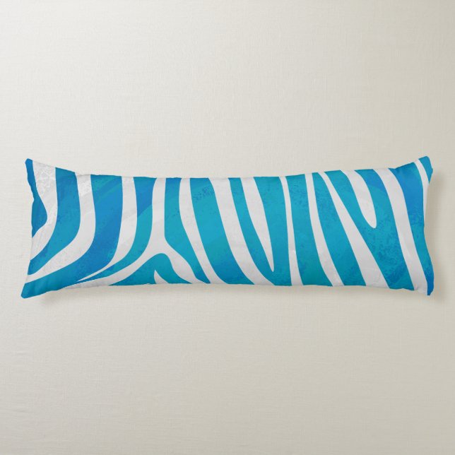 Zebra Blue och White Print Kroppskudde (Framsidan)