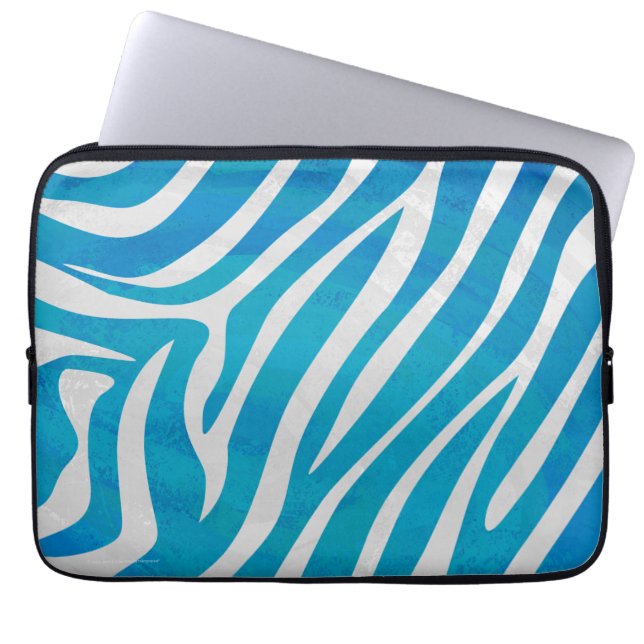 Zebra Blue och White Print Laptop Sleeve (Framsidan)