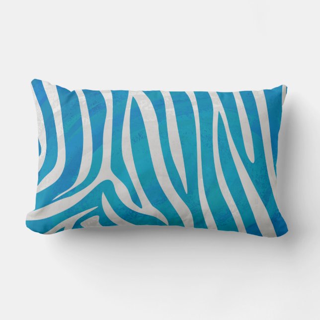Zebra Blue och White Print Lumbarkudde (Framsida)