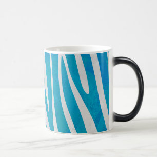 Zebra Blue och White Print Magisk Mugg