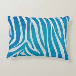 Zebra Blue och White Print Prydnadskudde