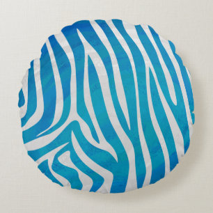 Zebra Blue och White Print Rund Kudde