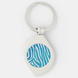 Zebra Blue och White Print Swirl Silverfärgad Nyckelring