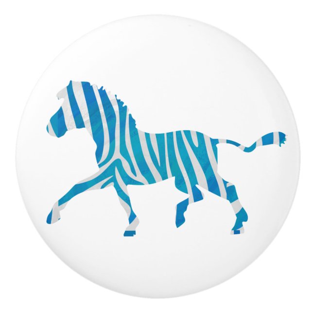 Zebra Blue och White Silhouette Knopp (Framsidan)