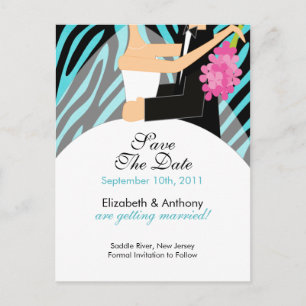 Zebra Bride Groom räddade datumet POSTCARD! Meddelande Vykort