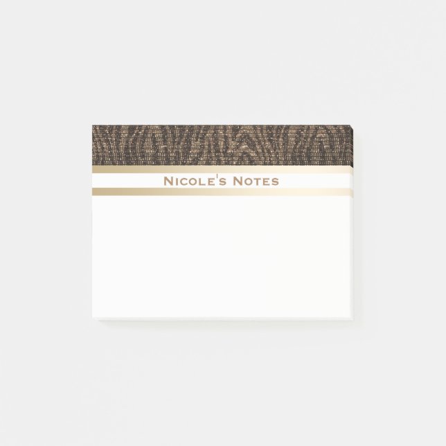 Zebra Brown Guld Gnistra Glam Trendig Personlig Post-it Block (Framsida)