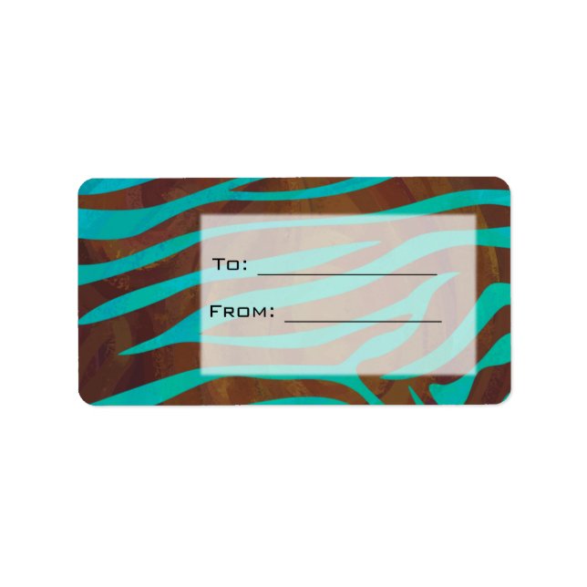 Zebra Brown och Teal med Monogram Adressetikett (Framsidan)