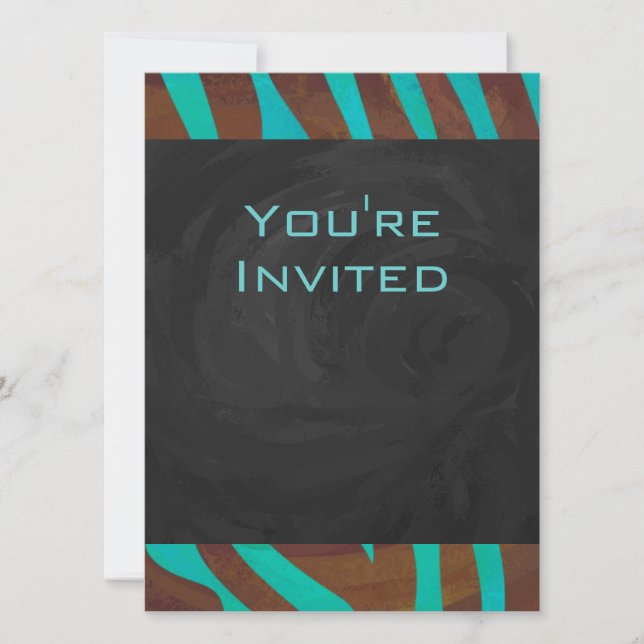 Zebra Brown och Teal med Monogram Inbjudningar (Framsida)