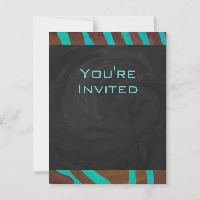 Zebra Brown och Teal med Monogram Inbjudningar (Framsida)