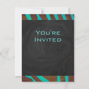 Zebra Brown och Teal med Monogram Inbjudningar