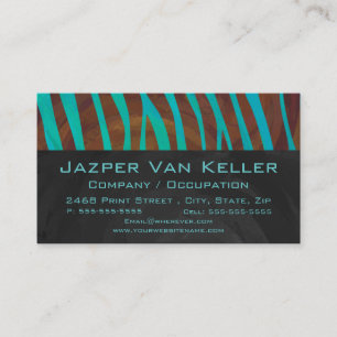 Zebra Brown och Teal med Monogram Visitkort