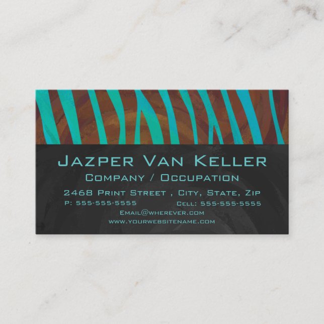 Zebra Brown och Teal med Monogram Visitkort (Framsida)
