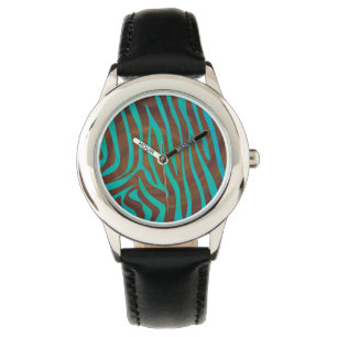 Zebra Brown och Teal Print Armbandsur