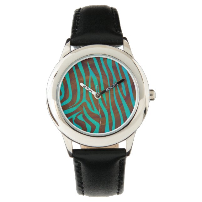 Zebra Brown och Teal Print Armbandsur (Framsida)