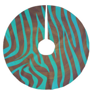 Zebra Brown och Teal Print Julgransmatta Borstad Polyester