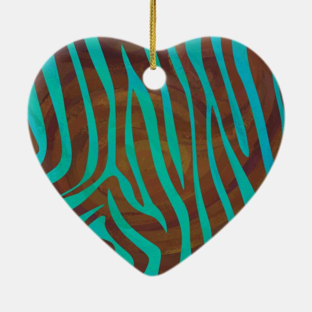 Zebra Brown och Teal Print Julgransprydnad Keramik (Baksidan)