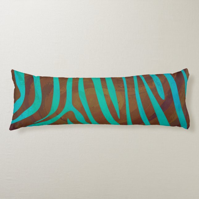 Zebra Brown och Teal Print Kroppskudde (Framsidan)
