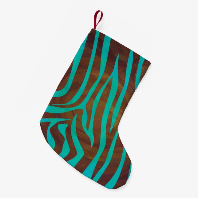 Zebra Brown och Teal Print Liten Julstrumpa (Framsidan (Hängande))