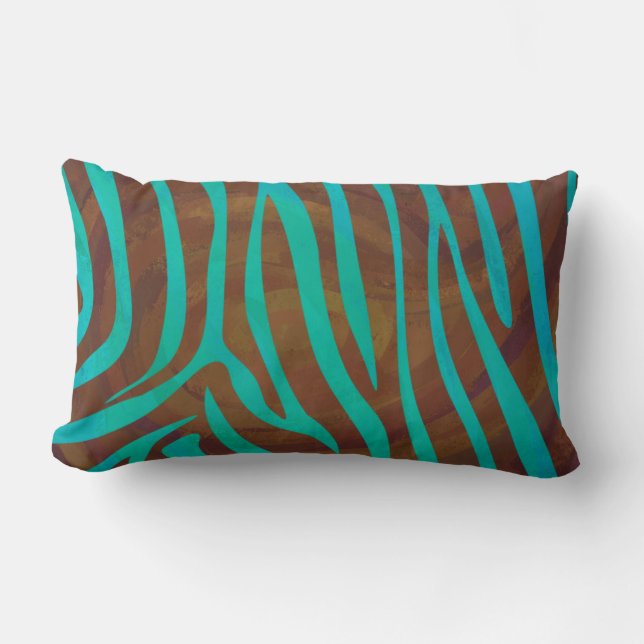 Zebra Brown och Teal Print Lumbarkudde (Framsida)