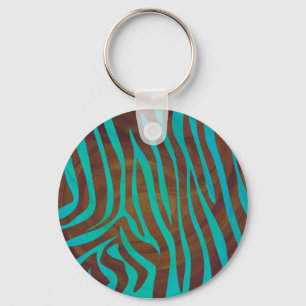 Zebra Brown och Teal Print Nyckelring