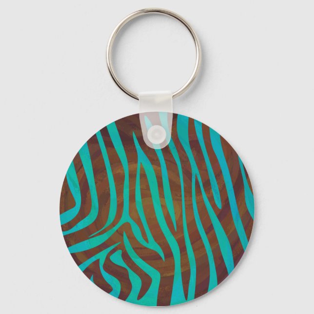 Zebra Brown och Teal Print Nyckelring (Framsida)