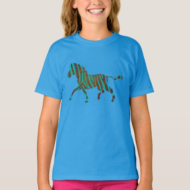 Zebra Brown och Teal Print shirts T Shirt (Framsida)