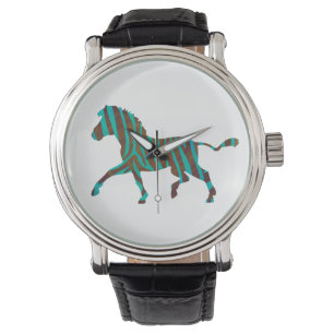 Zebra Brown och Teal Print Silhouette Armbandsur