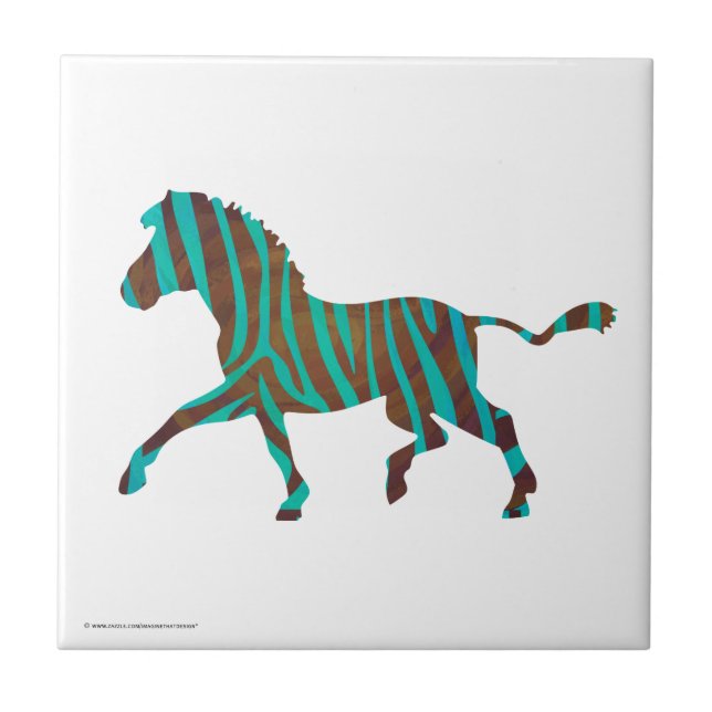 Zebra Brown och Teal Print Silhouette Kakelplatta (Framsidan)