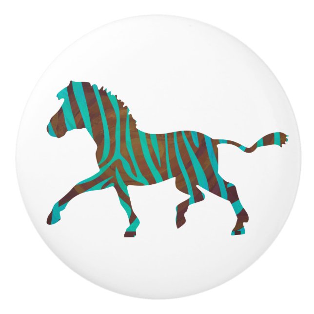 Zebra Brown och Teal Print Silhouette Knopp (Framsidan)