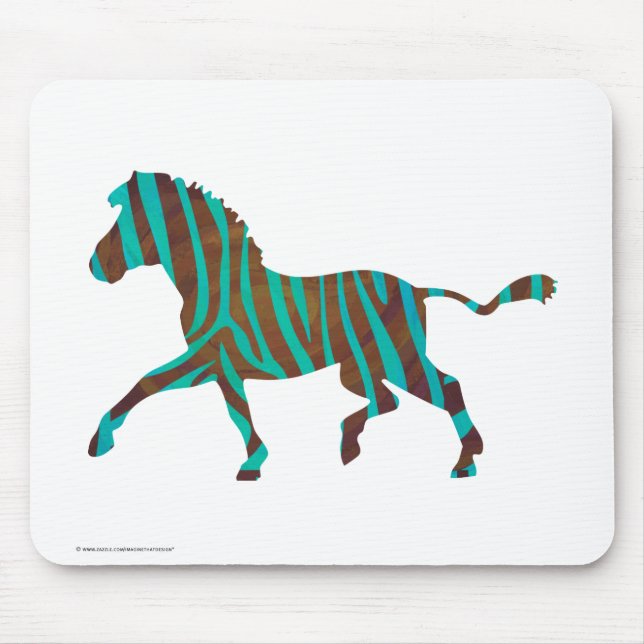 Zebra Brown och Teal Print Silhouette Musmatta (Framsidan)