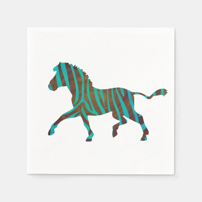 Zebra Brown och Teal Print Silhouette Pappersservett (Framsidan)