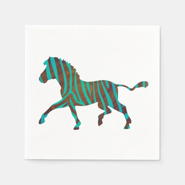 Zebra Brown och Teal Print Silhouette Pappersservett (Framsidan)