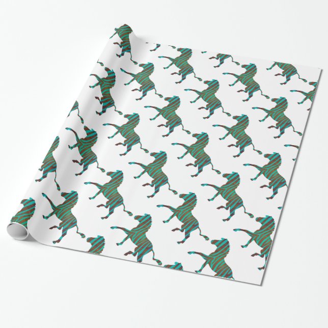 Zebra Brown och Teal Print Silhouette Presentpapper (Utrullad)