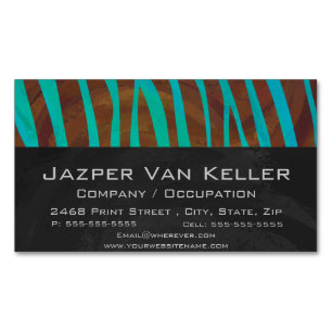 Zebra Brown och Teal Print Visitkortmagnet