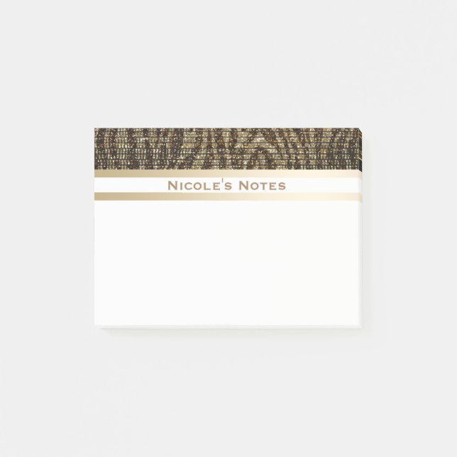 Zebra Brun Guld Glitter Glam Trendig Personlig Post-it Block (Framsida)