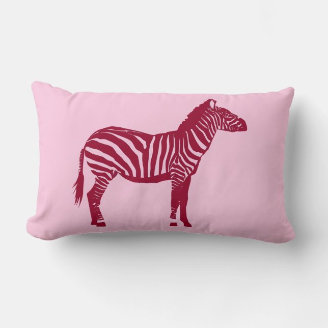 Zebra - Burgundy och Rosa Lumbarkudde (Framsida)