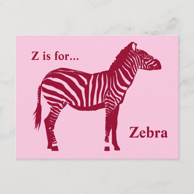 Zebra - Burgundy och Rosa Vykort (Framsida)