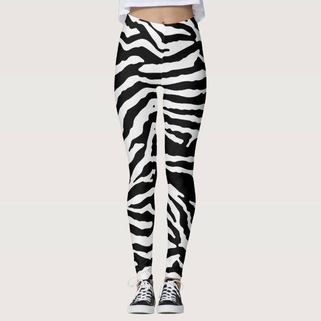 Zebra Camouflage Black and White Artistic Mönster Leggings (Framsida)