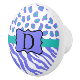 Zebra Cheetah Leopard Skin Monogram Lavender White Knopp
