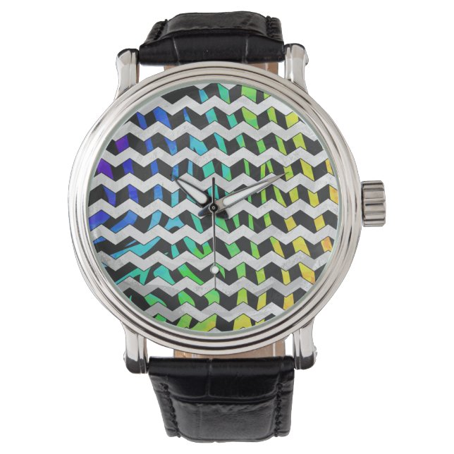 Zebra Chevron Black and Rainbow Print Armbandsur (Framsida)