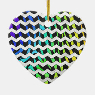 Zebra Chevron Black and Rainbow Print Julgransprydnad Keramik