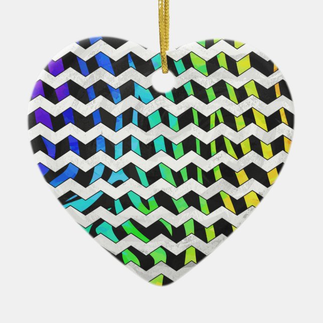 Zebra Chevron Black and Rainbow Print Julgransprydnad Keramik (Framsidan)