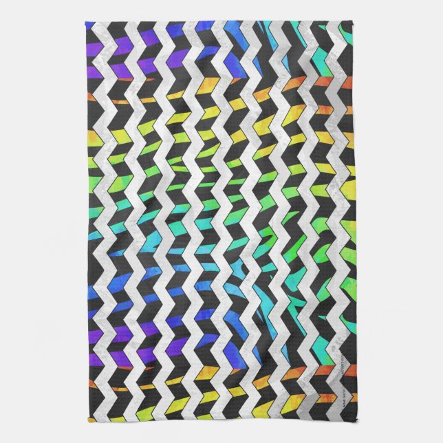 Zebra Chevron Black and Rainbow Print Kökshandduk (Vertikal)