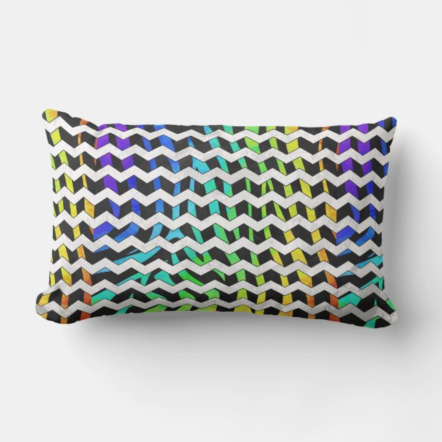 Zebra Chevron Black and Rainbow Print Lumbarkudde (Framsida)