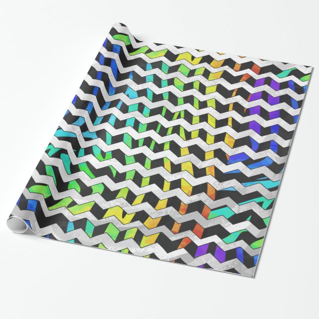 Zebra Chevron Black and Rainbow Print Presentpapper (Utrullad)