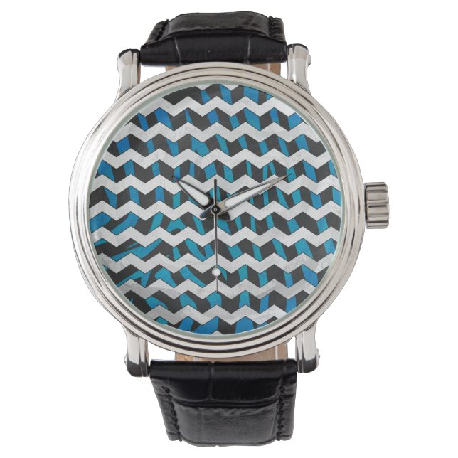 Zebra Chevron Black och Blue Armbandsur (Framsida)