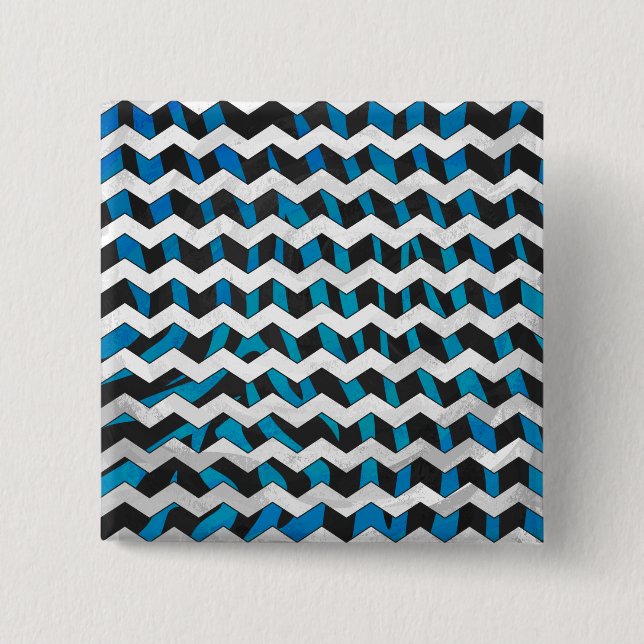 Zebra Chevron Black och Blue Knapp (Framsida)