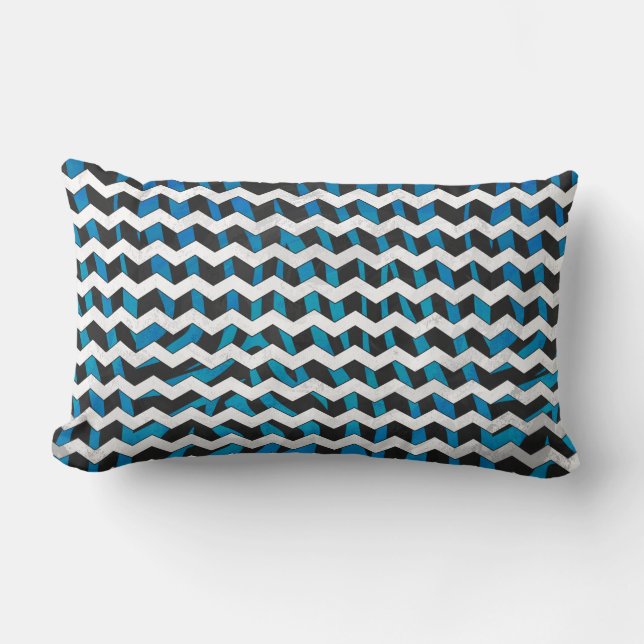 Zebra Chevron Black och Blue Lumbarkudde (Framsida)